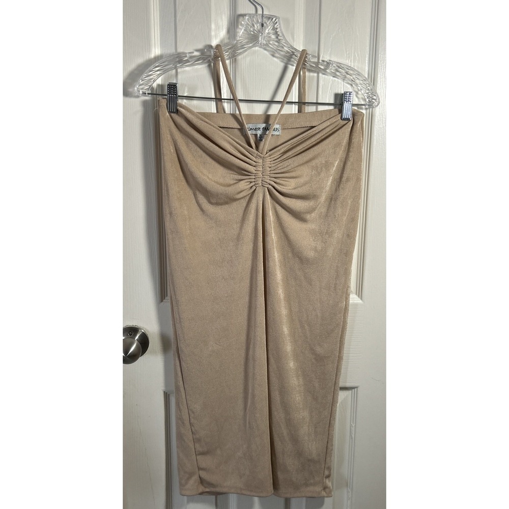 Almost Famous Tube Top Dress‎ 2YK Gold Shimmer Fitted Halter Neck Size XL